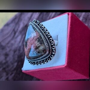 SOLD!!! Handcrafted Rhodochrosite Teardrop Ring (7)